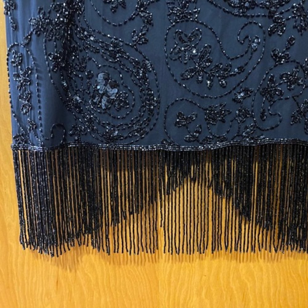 Black Beaded and Fringed evening dress